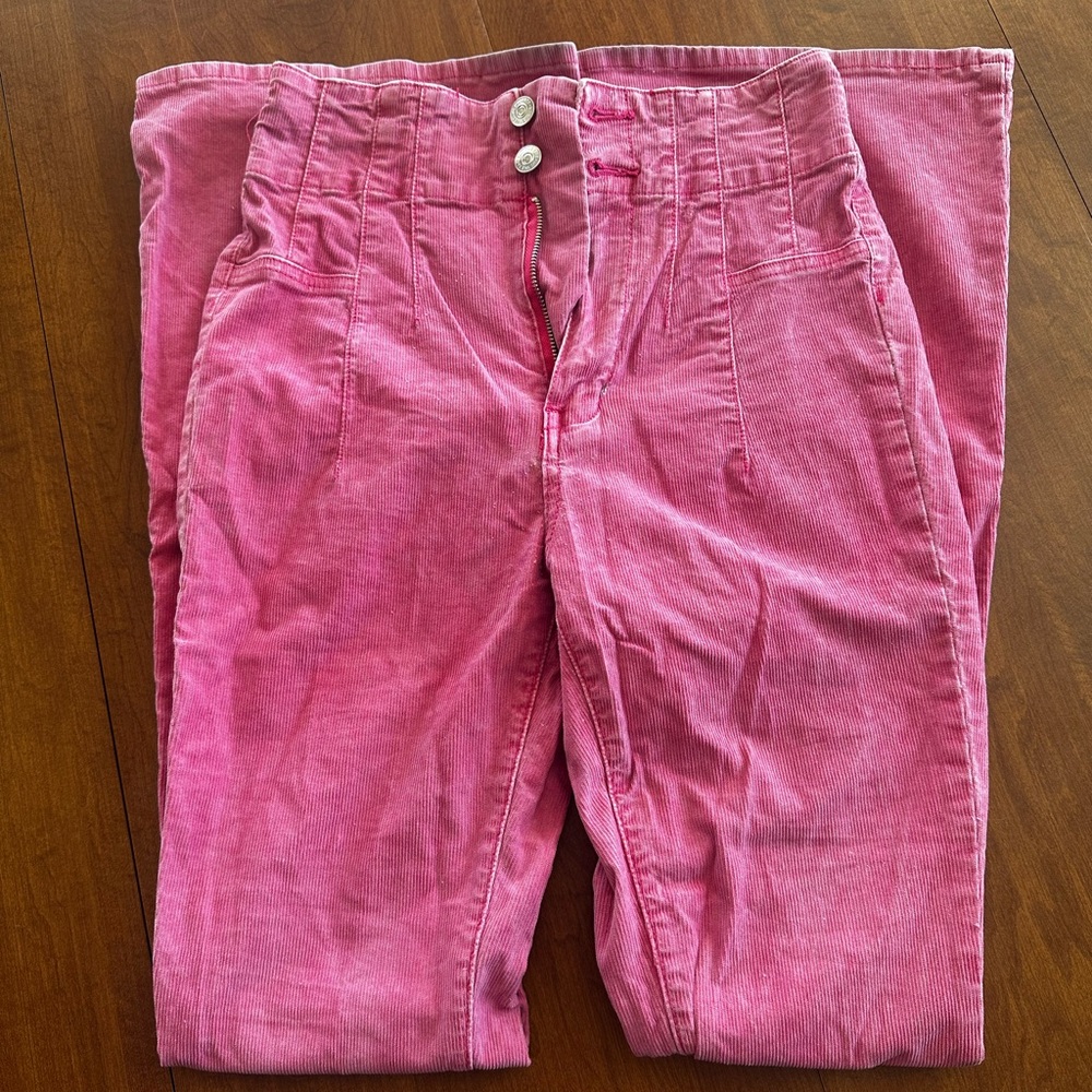 Free People Pink Corduroy Flare Jeans